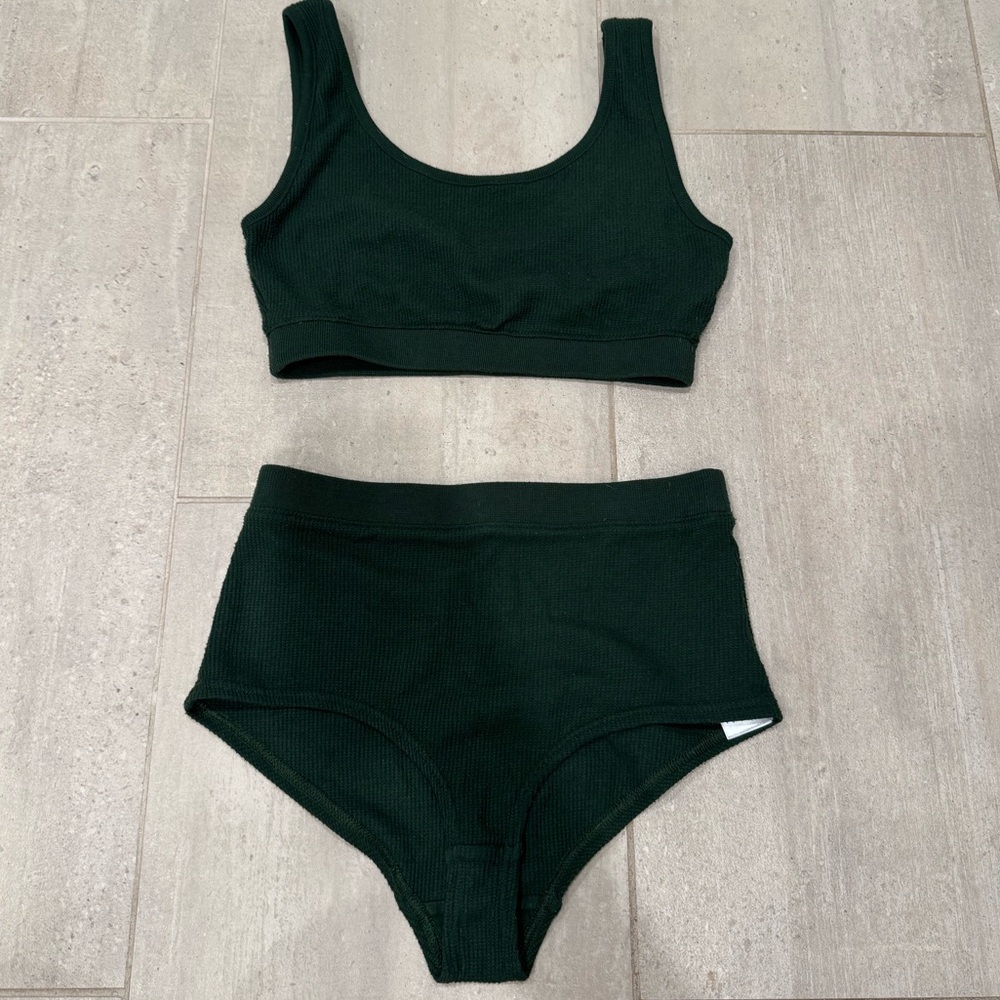 Madewell Dark Green Ribbed Bra and Underwear Set